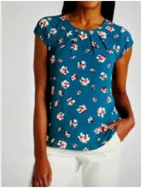 41 Hawthorn Teal Floral Cap-Sleeve Blouse